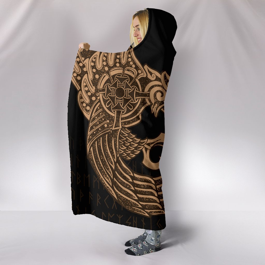 Raven Tattoo Viking Hooded Blanket