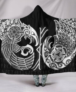 Raven Tattoo Viking Style Hooded Blanket