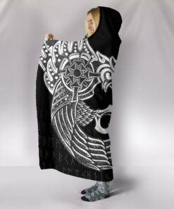Raven Tattoo Viking Style Hooded Blanket