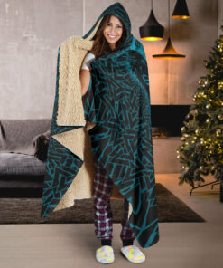 Raven Valknut Cyan Viking Hooded Blanket