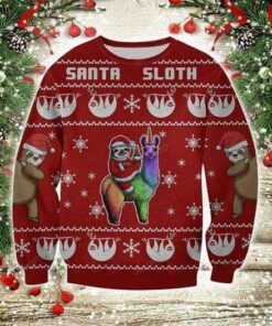 Santa Sloth Ugly Christmas Sweater, All Over Print Sweatshirt, Ugly Sweater, Christmas Sweaters, Hoodie, Sweater
