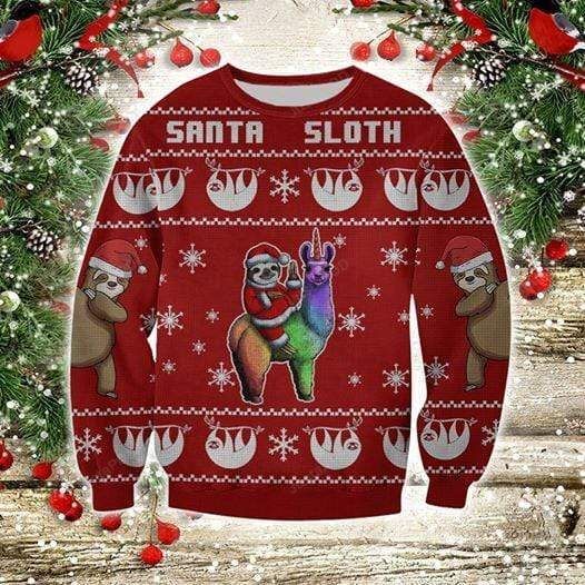 Santa Sloth Ugly Christmas Sweater, All Over Print Sweatshirt, Ugly Sweater, Christmas Sweaters, Hoodie, Sweater
