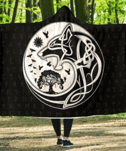 Skoll and Hati Rune Tattoo Viking Hooded Blanket