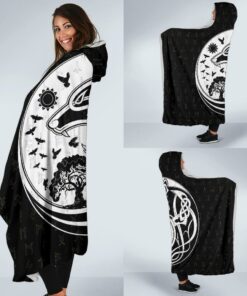 Skoll and Hati Rune Tattoo Viking Hooded Blanket