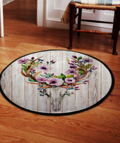 Skull Deer Flower Round Rug, Carpet