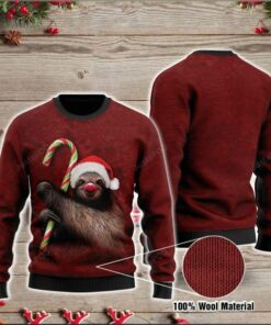 Sloth Candy Cane Ugly Christmas Sweater, All Over Print Sweatshirt, Ugly Sweater, Christmas Sweaters, Hoodie, Sweater