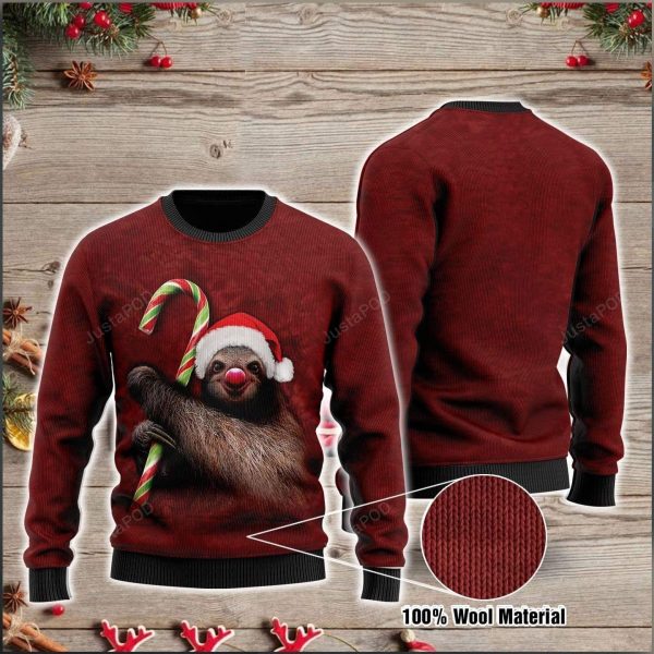Sloth Candy Cane Ugly Christmas Sweater, All Over Print Sweatshirt, Ugly Sweater, Christmas Sweaters, Hoodie, Sweater
