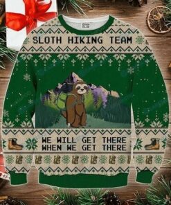 Sloth Hiking Team Green Ugly Christmas Sweater, All Over Print Sweatshirt, Ugly Sweater, Christmas Sweaters, Hoodie, Sweater