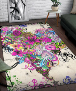 Tattoo Flowers Fabric Printed Rug Home Decor Gift Ideas