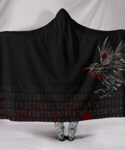 The Raven Of Odin Rune Blood Viking Hooded Blanket