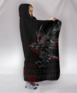 The Raven Of Odin Rune Blood Viking Hooded Blanket