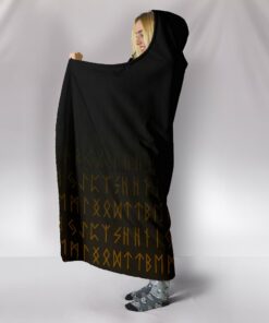 The Raven Of Odin Rune Gold Viking Hooded Blanket
