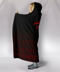 The Raven Of Odin Rune Red Viking Hooded Blanket