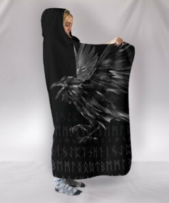 The Raven Of Odin Rune Viking Hooded Blanket