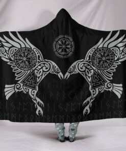 The Raven of Odin Tattoo Viking Hooded Blanket