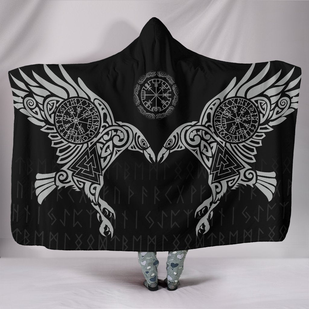 The Raven of Odin Tattoo Viking Hooded Blanket