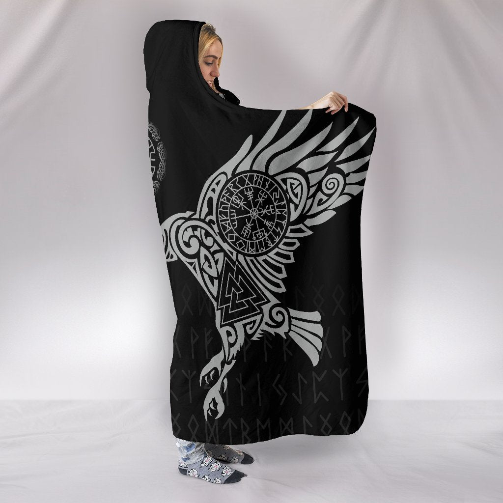 The Raven of Odin Tattoo Viking Hooded Blanket