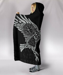 The Raven of Odin Tattoo Viking Hooded Blanket