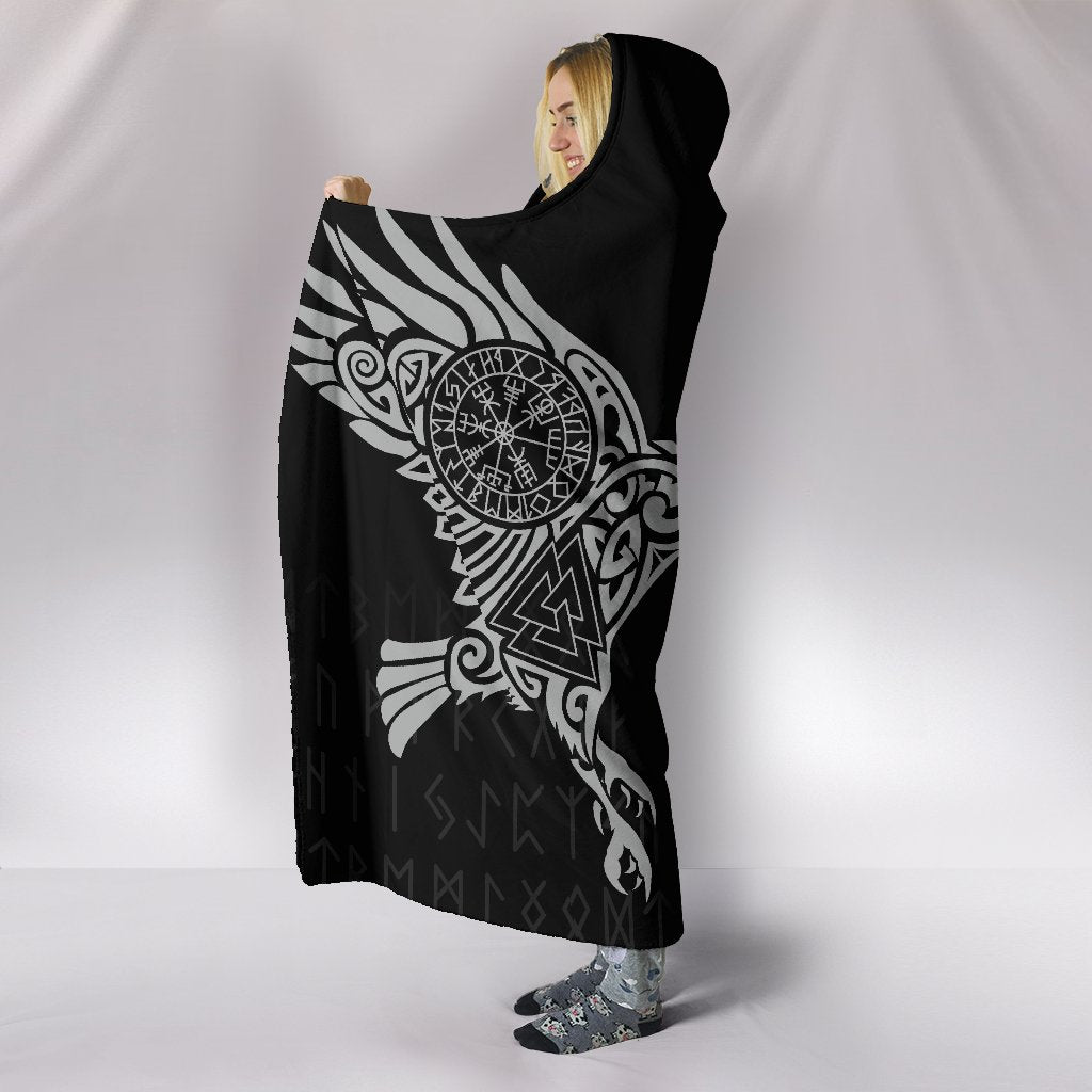 The Raven of Odin Tattoo Viking Hooded Blanket