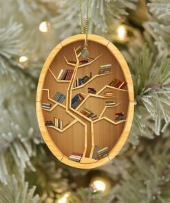 Tree Bookshelf 2D Ceramic Ornament, Ornament Gift For Her, Librarian, Lover Bookworm, Book Lover Gift, Creative Unique Christmas Gift Idea