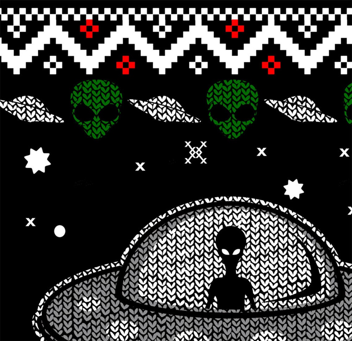 UFO Ugly Christmas Sweater, Alien, Spaceship, NASA, Holiday, Glow in the dark