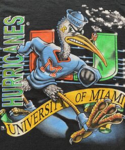 VTG 90s Miami Hurricanes Team Logo Black T Shirt LARGE Native Sun Graphic Anvil