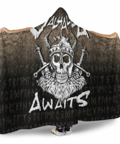 Valhallawaits Viking Skull Warriorxe Hooded Blanket