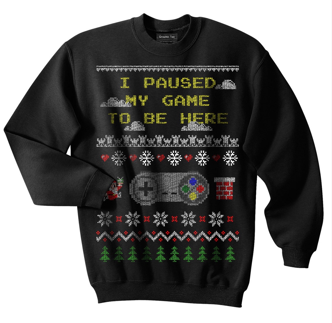 Video Game Ugly Christmas Sweater, 8 Bit, Santa Claus, Controller, Games, 1UP,