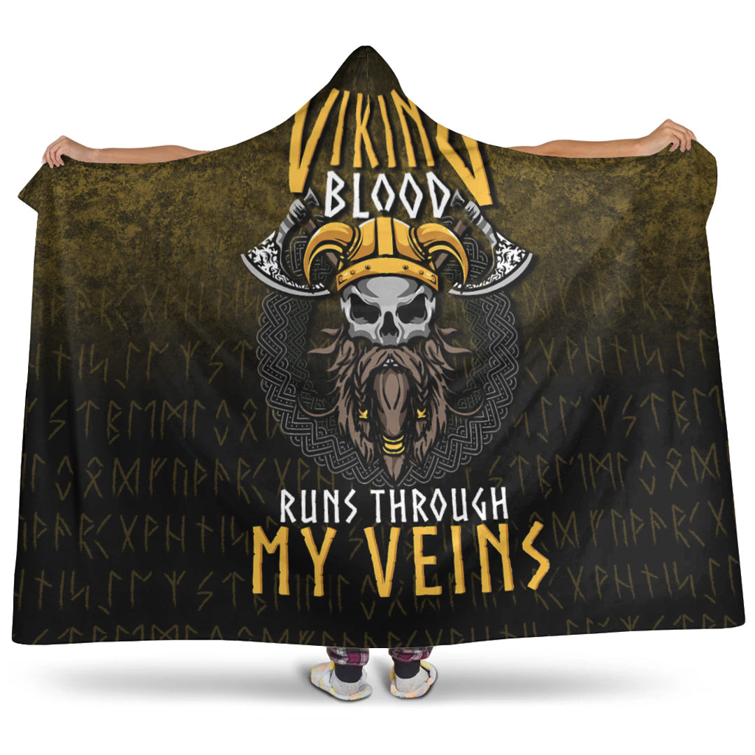 Viking Blood Run Through My Veins Hooded Blanket Gifts Fleece Sherpa Blanket