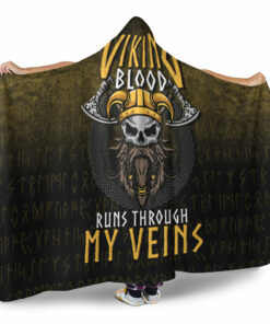 Viking Blood Run Through My Veins Hooded Blanket Gifts Fleece Sherpa Blanket