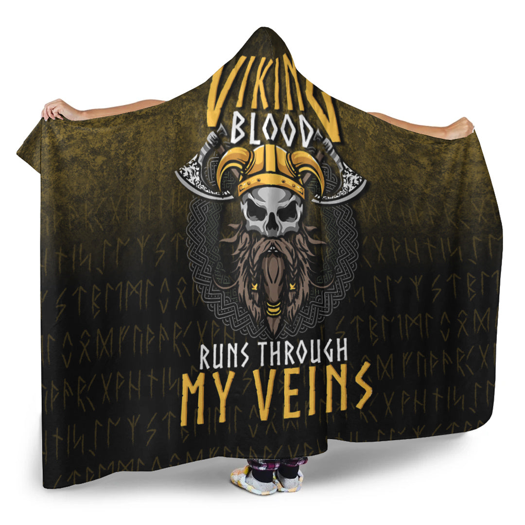 Viking Blood Run Through My Veins Hooded Blanket Gifts Fleece Sherpa Blanket