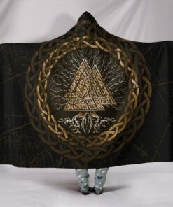 Viking Celtic and Valknut and Tree of Life Yggrdrasil Hooded Blanket