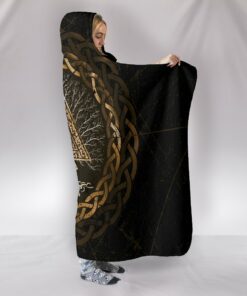 Viking Celtic and Valknut and Tree of Life Yggrdrasil Hooded Blanket