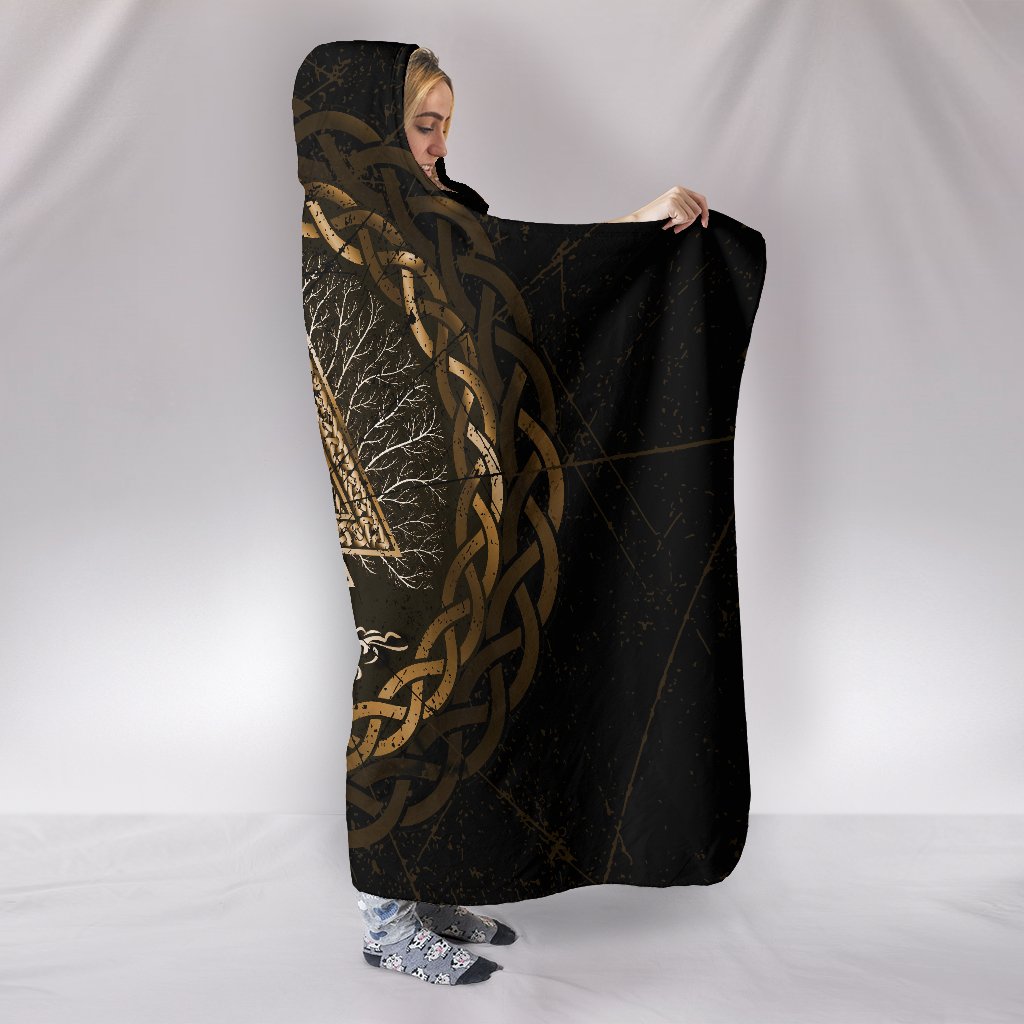 Viking Celtic and Valknut and Tree of Life Yggrdrasil Hooded Blanket