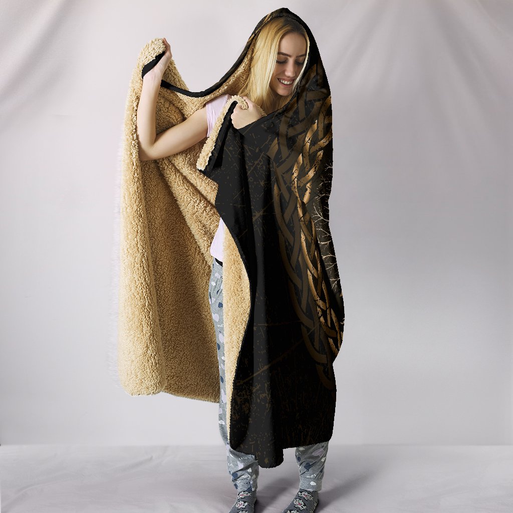 Viking Celtic and Valknut and Tree of Life Yggrdrasil Hooded Blanket