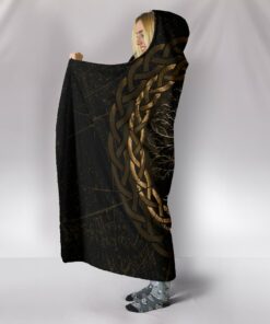 Viking Celtic and Valknut and Tree of Life Yggrdrasil Hooded Blanket