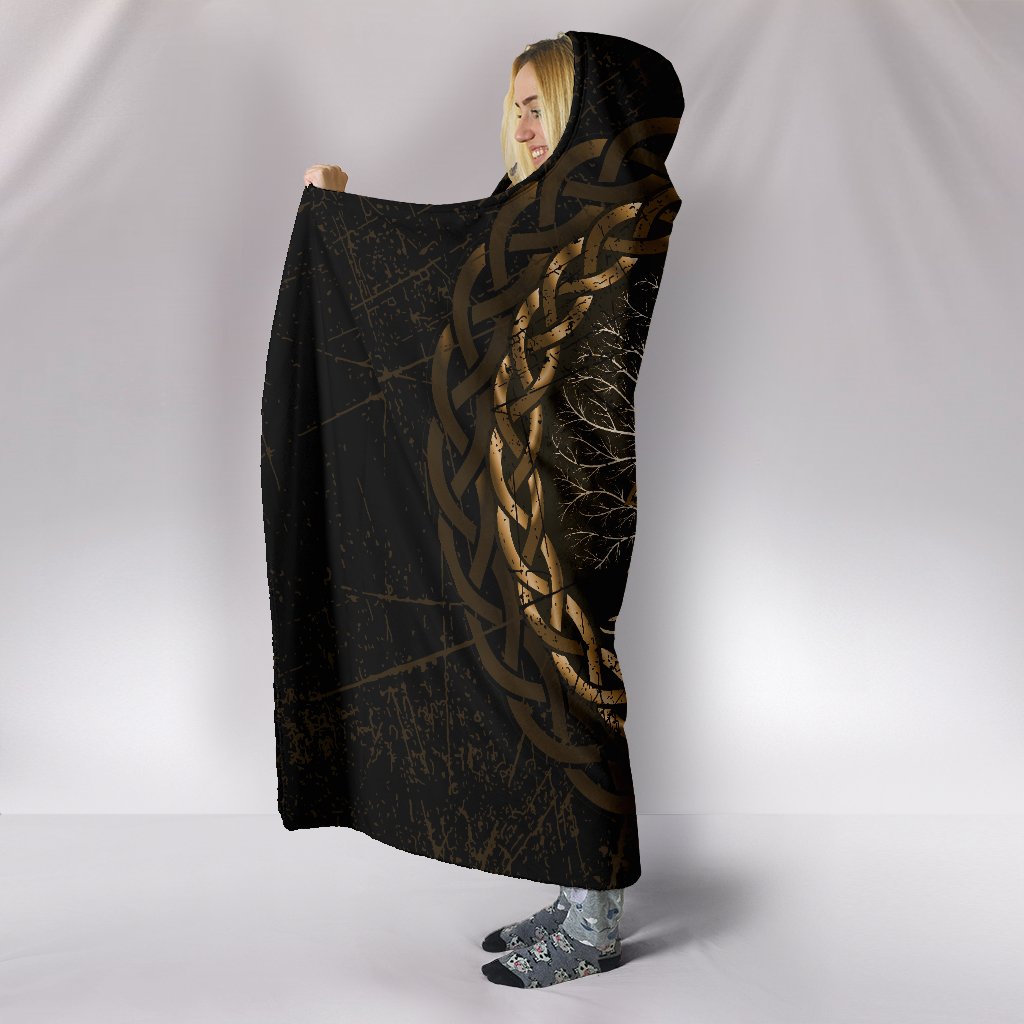 Viking Celtic and Valknut and Tree of Life Yggrdrasil Hooded Blanket