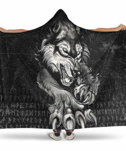 Viking Fenrir Wolf Lead Hooded Blanket