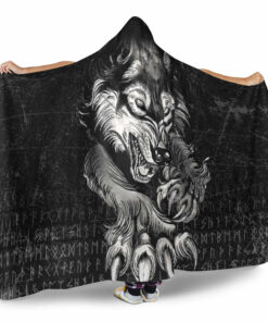 Viking Fenrir Wolf Lead Hooded Blanket