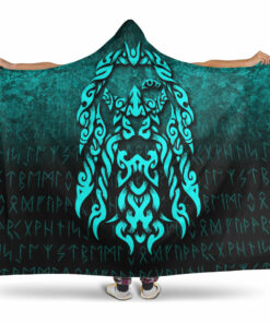 Viking God Odinllfather Insgard Raven God Cyan Version Hooded Blanket