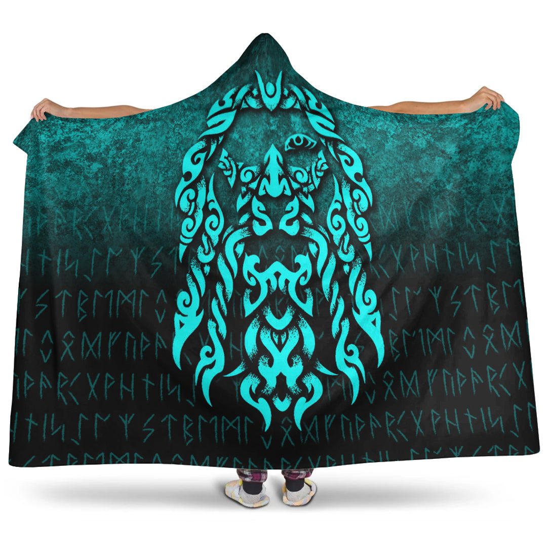 Viking God Odinllfather Insgard Raven God Cyan Version Hooded Blanket