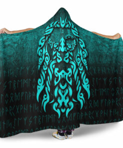 Viking God Odinllfather Insgard Raven God Cyan Version Hooded Blanket