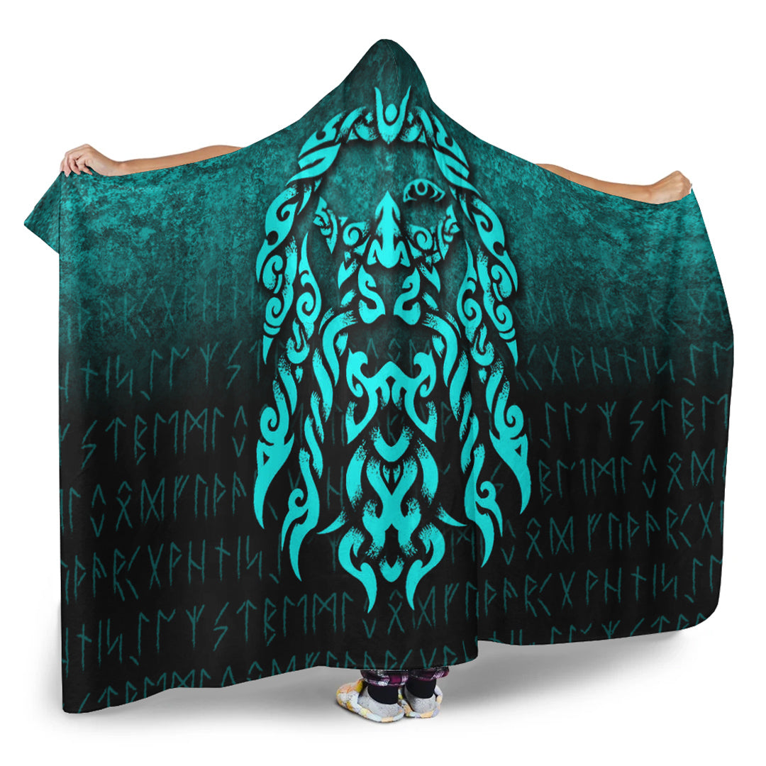 Viking God Odinllfather Insgard Raven God Cyan Version Hooded Blanket