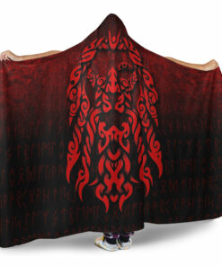 Viking God Odinllfather Insgard Raven God Red Version Hooded Blanket