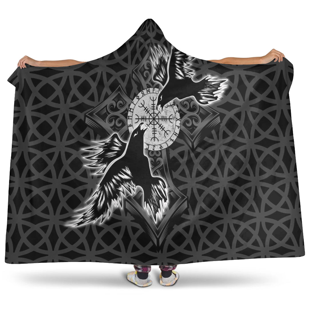 Viking Hooded Blanket, Black Raven Hooded Blanket