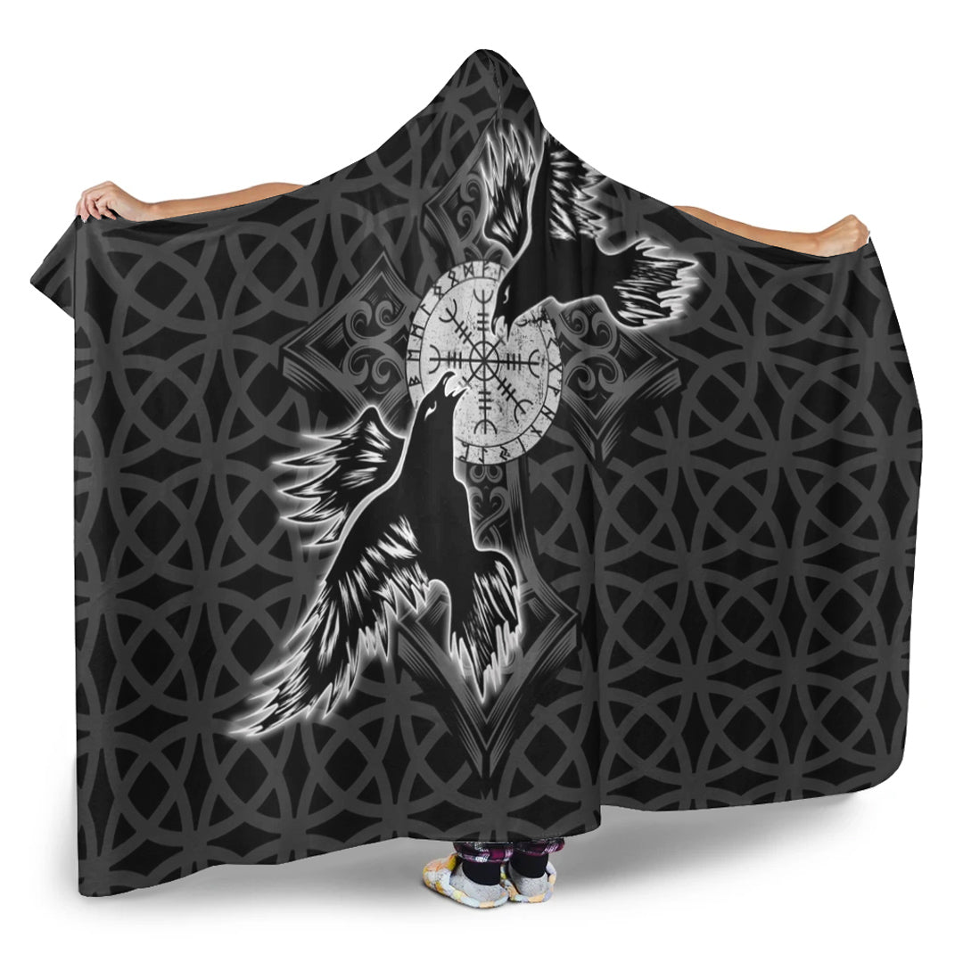 Viking Hooded Blanket, Black Raven Hooded Blanket