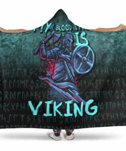 Viking Hooded Blanket, Blood Type Vikingxe Warrior Valhalla Hooded Blanket