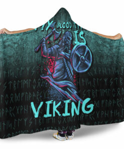 Viking Hooded Blanket, Blood Type Vikingxe Warrior Valhalla Hooded Blanket