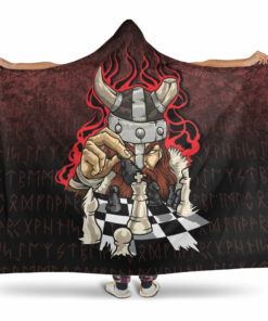 Viking Hooded Blanket, Brave Viking With Chessboard Chess Hooded Blanket