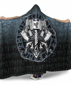 Viking Hooded Blanket, Celtic Huginn And Muninn Raven Viking Hooded Blanket